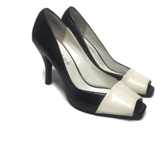RAMPAGE* BLACK AND WHITE PEEP TOE HEELS SIZE 7 - Picture 1 of 6